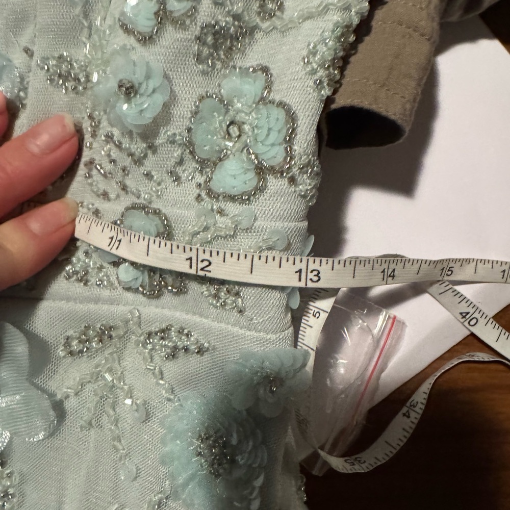 New | MAC DUGGAL
Blue Embellished High Neck Cap Sleeve A Line Dress | 9212 | 2 - Picture 9 of 10